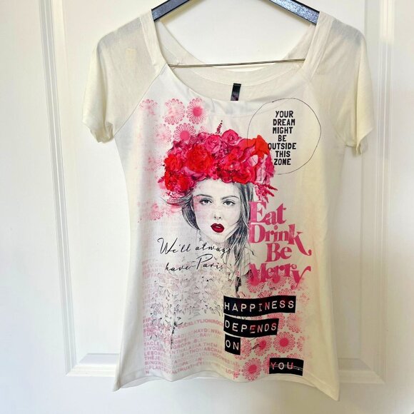 Hey Tops - Bundle It! Women's White Tshirt Casual Vintage Shirt Printed Top Tee Size M